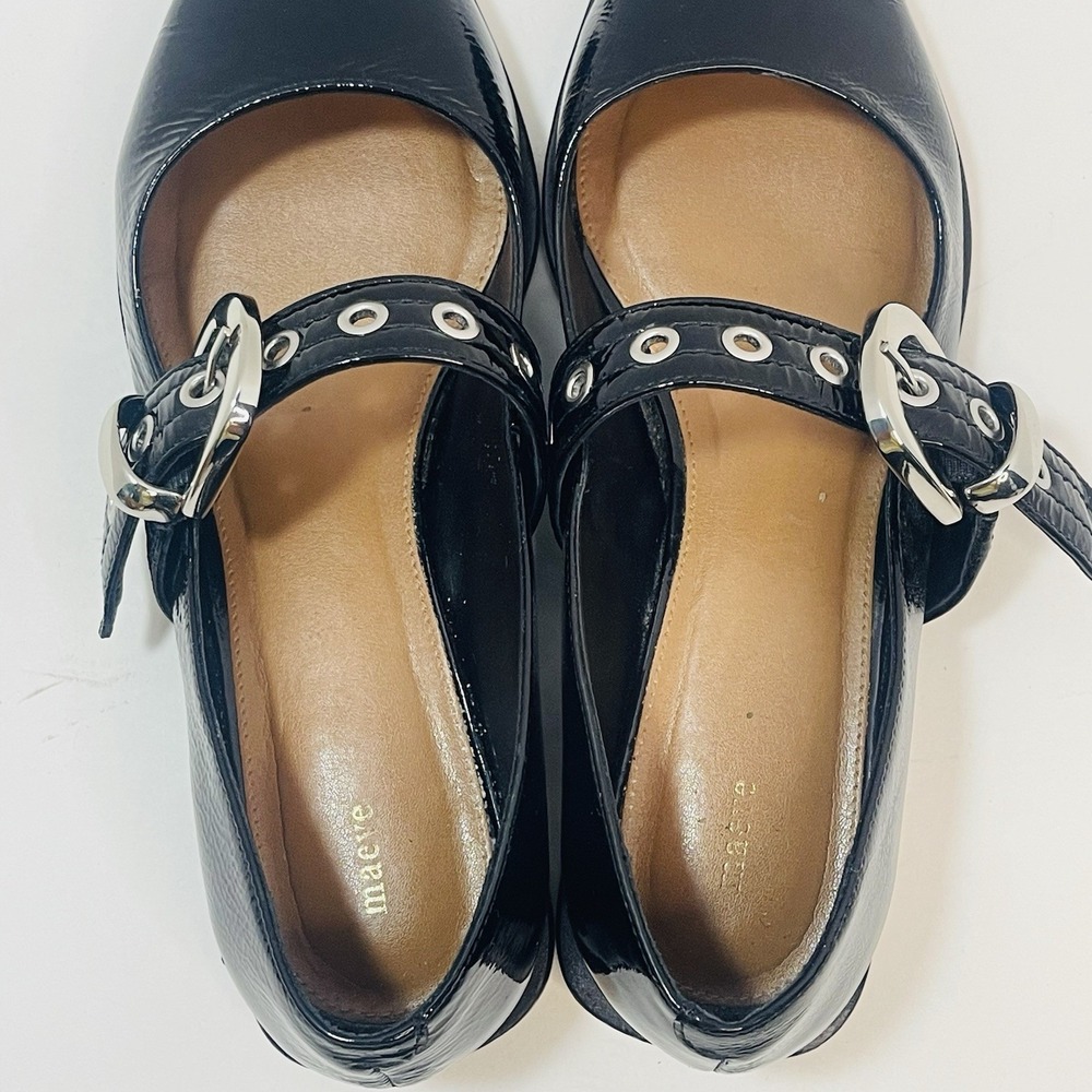 Maeve Pointed-Toe Moto Mary Jane Flats Black Patent Leather – Size 40  US 9-9.5 - Picture 5 of 9